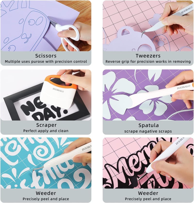 DOOHALO Vinyl Weeding Scrapbooking Tools Compatible with Cricut Tools Crafting Basic Accessories Set Kit for Silhouette Weeding Scraper Spatula Tweezers Scissors Basic Tools Bundle for Sewing - Image 2